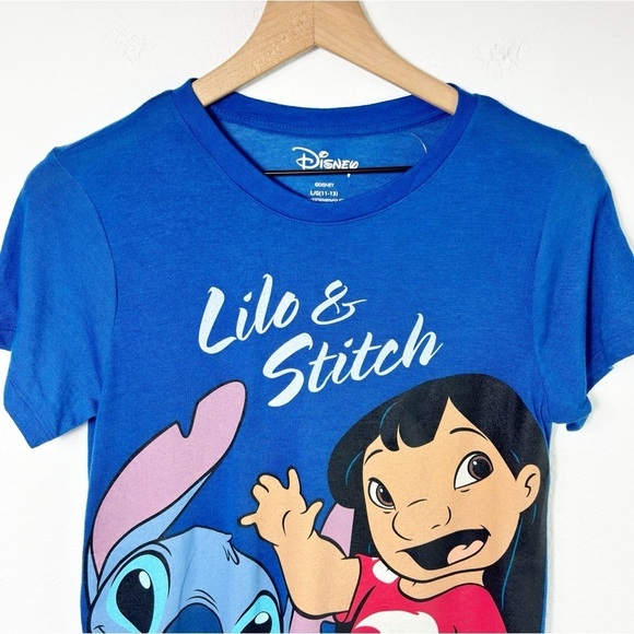 DISNEY LILO AND STITCH BEST FRIENDS BLUE SHIRT SIZE LARGE 11-13 SHORT SLEEVE TOP - Picture 3 of 4